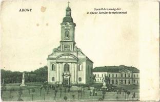 1929 Abony, Szentháromság tér, Szent István templom, Kossuth szálloda. Kiadja a Hangya Szövetkezet (gyűrődés / crease)