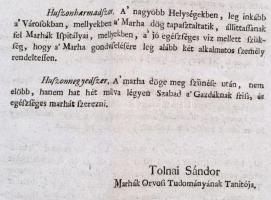 cca 1780-1810 Tolnay Sándor (1748-1818): A szarvas marháknak betegsége ellen, ... hn.,én., nyn., 2 s...