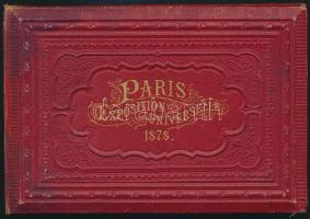 1878 Paris Exosition Universelle, 23 fekete-fehér fotót tartalmazó leporelló. Kissé foltos aranyozott vászon-kötésben.