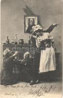 2 db régi enyhén erotikus motívumlap; szobalány papokkal / 2 pre-1905 slightly erotic motive cards; ...