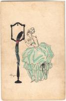 4 db régi művészlap, ebből 3 szignóval / 4 pre-1945 art postcards, 3 of them with signature