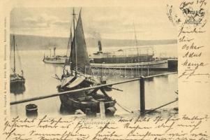 1900 Abbazia, Opatija; Hafenparthie / kikötő, Stephanie gőzhajó. Kiadja és fényképezte Atelier Betty No. 218. / port, steamship, boats