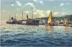 Trieste, Trieszt, Trst; Molo S. Carlo / port, steamships, boats. Fotocromia Nr. 9497.