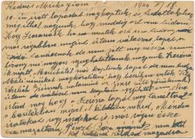 1944 Fischer József levele fiának Fischer Miksa zsidó 106/17-es KMSZ-nek (közérdekű munkaszolgálatos...