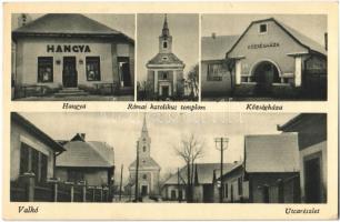 1943 Valkó, Római katolikus templom, Községháza, Fő utca, Hangya Szövetkezet üzlete és saját kiadása (EK)