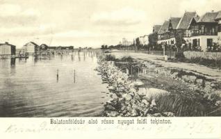 1903 Balatonföldvár, alsó rész nyugat felől tekintve, nyaralók, villák, fürdőkabinok (EK)