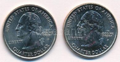 Amerikai Egyesült Államok 2007P 1/4$ "50 állam - Wyoming" Cu-Ni + 2008P 1/4$ "50 álla...