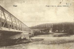 1918 Piski, Simeria; híd és csárda 1848-ból / bridge, inn from 1848 + "TÖVIS - ARAD - BUDAPEST 6 C" vasúti mozgóposta bélyegző (szakadás / tear)