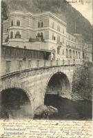 1904 Herkulesfürdő, Herkulesbad, Baile Herculane; Ferenc József udvar, híd / spa, baths, bridge