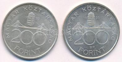 1993. 200Ft Ag "MNB" (2x) T:1- patina, ph. Adamo F13
