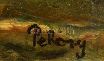 Pekáry jelzéssel: Kolostor a hegyen. Olaj, farost, keretben, 53×69 cm