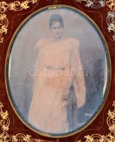 Hölgyportré, kromotípia, díszes, üvegezett keretben, a keret szétjár, 18x14 cm, keret:24x20 cm