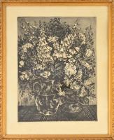 Imre István (1918-1983): Mezei virágok. Rézkarc, papír, jelzett, üvegezett keretben, 39×29 cm