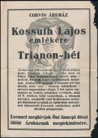 cca 1926 Kossuth Lajos emlékére Corvin áruház Trianon hét kisplakát. 22x30 cm szakadással