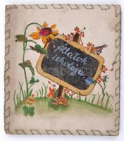 cca 1940-1950 Állatok iskolája, kétoldalas amatőr gyerek kifestő, kézi fűzéssel, kézi rajzolással, u...