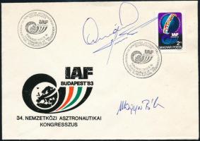 1983 Magyari Béla (1949-2018), Dumitru Prunariu és  Miroszlaw Hermaszewski aláírása IAF borítékon
