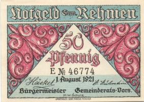 Német Birodalom/Weimari Köztársaság Rehmen 1921. 25Pf (2X)+ 50Pf (4X)6klf teljes sor T:I