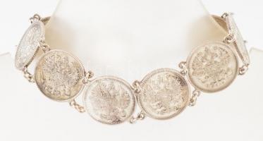 Ezüst(Ag) 10 kopekes érmékből álló karkötő, h: 18 cm, nettó: 18,2 g