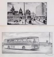 Füle Mihály (1914-2005): 9 db grafika. 5 ceruza 4 db rézkarc, papír. Jelzett. 6×9-10×15 cm