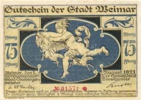 Német Birodalom/Weimari Köztársaság Weimar 1921. 75Pf (3X) 3klf, az egyik kék 75Pf erős nyomdahibás,...