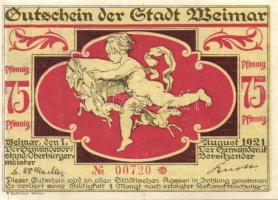 Német Birodalom/Weimari Köztársaság Weimar 1921. 75Pf (3X) 3klf, az egyik kék 75Pf erős nyomdahibás,...