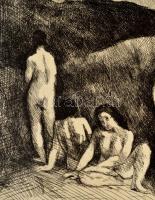 Szőnyi István (1894-1960): Aktok a vízparton. Rézkarc, papír, jelzett, 15×21 cm