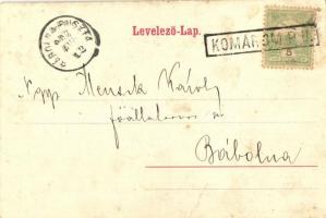 1902 Komárom, Komárno; Felső Dunasor, üzletek. Kiadja Czike Dénes / street view, shops (szakadás / t...