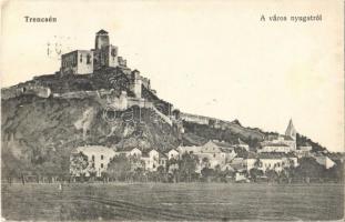 1915 Trencsén, Trencín; a város nyugatról, vár / Trenciansky hrad / castle (EK)
