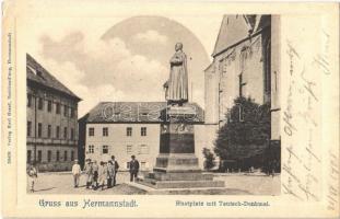 1905 Nagyszeben, Hermannstadt, Sibiu; tér, Teutsch püspök szobra / Huetplatz, Teutsch Denkmal / square and statue (EK)