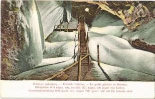 1909 Dobsina, Dobschau; Dobsinai jégbarlang, belső. Baloldali folyosó a 40 méter magas jégfallal és lugassal. Kiadja Fejér Endre / ice cave interior, corridor
