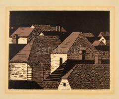 Kolosváry Bálint (1928-): Vörösberényi házak. Színes linó, papír, jelzett, 14×19 cm