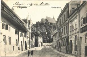 1906 Segesvár, Schassburg, Sighisoara; Iskola utca, Emil Radler üzlete. Zeidner H. kiadása / street and shop