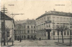 1908 Sopron, Újteleki utca, gyógyszertár, Liesingi sör plakátja, üzlet / Liesinger Bier, Gemischwaaren Handlung (Rb)