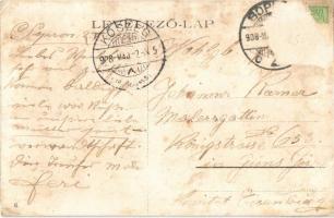 1908 Sopron, Újteleki utca, gyógyszertár, Liesingi sör plakátja, üzlet / Liesinger Bier, Gemischwaar...