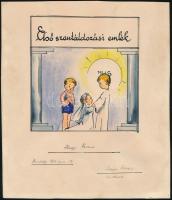 1954 Szentáldozási emlék, kézzel rajzolt emléklap 18x20 cm