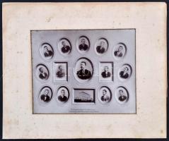 1899 Marorsvásárhely Állami Ipari Szakiskola végzettjei és az iskola képe nagyméretű tablón, paaszpa...