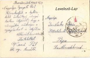 1928 Borszörcsök, Római katolikus iskola és templom, utcakép, Hangya Szövetkezet üzlete, italmérés. ...