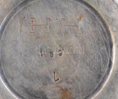 Alpakka fém kiöntő és füles tál, m:13 és 10 cm