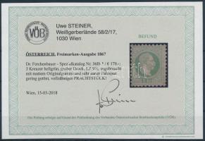 3kr light green. Certificate: Steiner 3kr világoszöld Certificate: Steiner