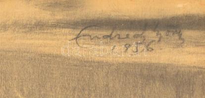 Endrédy György (1910-1988): Koponyás tájkép, szénrajz, papír, jelzett, üvegezett keretben 26×33 cm