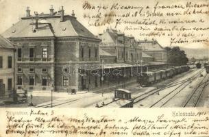 1905 Kolozsvár, Cluj; Pályaudvar, Vasútállomás, személyvonat. Kiadja Schuster Emil / railway station, passenger train (EK)