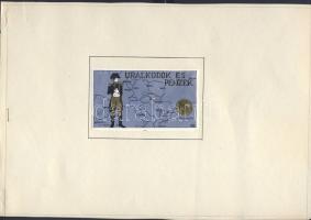 17db dekoratív gyufacímke "Uralkodók és pénzek" témakörben, kartonlapra kasírozva