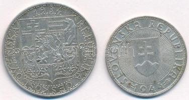 Csehszlovákia 1934. 20K Ag "Ipar, mezőgazdaság, üzlet" + Szlovákia 1944. 10K Ag "Temp...