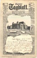 1906 Zagreb, Zágráb, Agram; Hrv. zemalj Kazaliste. Agramer Tagblatt / Croatian National Theatre, newspaper montage. Art Nouveau, Carl Weinberger (EK)