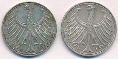 NSZK 1951D 5M Ag + 1970J 5M Ag T:2,2- patina 
FRG 1951D 5 Mark Ag + 1970J 5 Mark Ag C:XF,VF patina ...