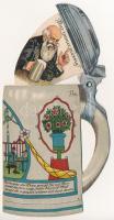 1911 Höre, was der Weise spricht... / Litho sörös korsó mechanikus képeslap / Litho mechanical postcard in beer mug shape