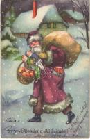 1940 Üdvözlet a Mikulástól / Christmas greeting card with Saint Nicholas (EK)