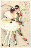 Clown couple. Italian art postcard. Ballerini & Fratini 224. s: Chiostri