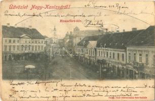 1902 Nagykanizsa, Erzsébet tér, Rosenberg Manó, bútorgyár, Singer József és Társa és Fischer Ferenc üzlete (fl)