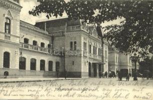 1905 Nagyvárad, Oradea; Vasútállomás, indóház. Kiadja Helyfi László / Bahnhof / railway station